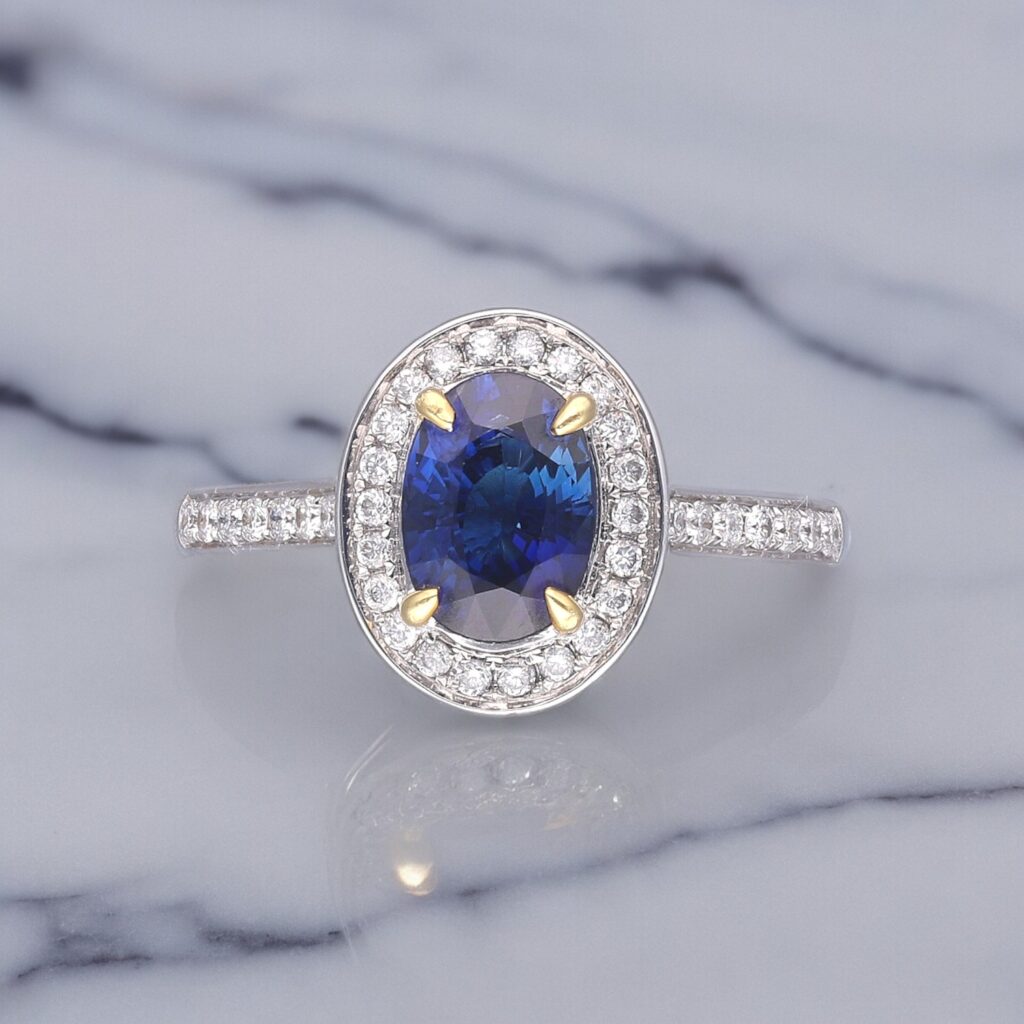 Sapphire & Diamond Pave Halo ring