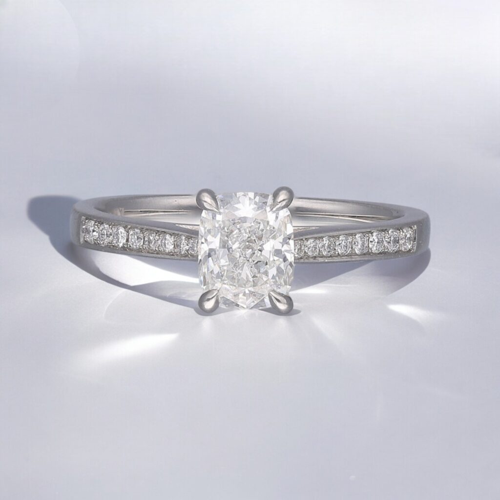 Cushion & Pave Diamond Shoulders ring