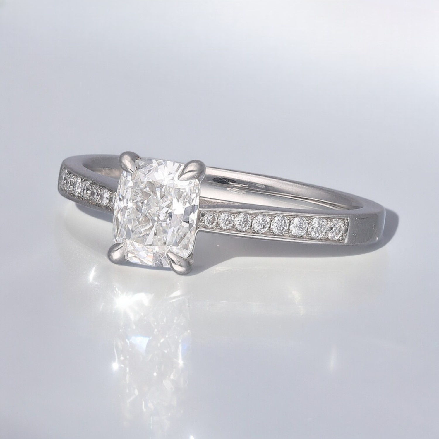 Cushion & Pave Diamond Shoulders ring 2 Cushion & Pave Diamond Shoulders ring - Image 2