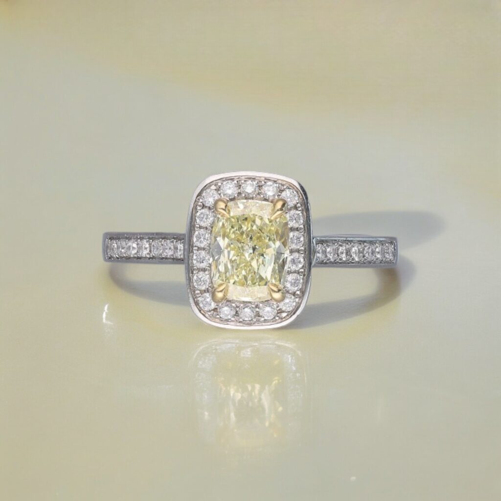 Natural Yellow Diamond Pave Halo ring
