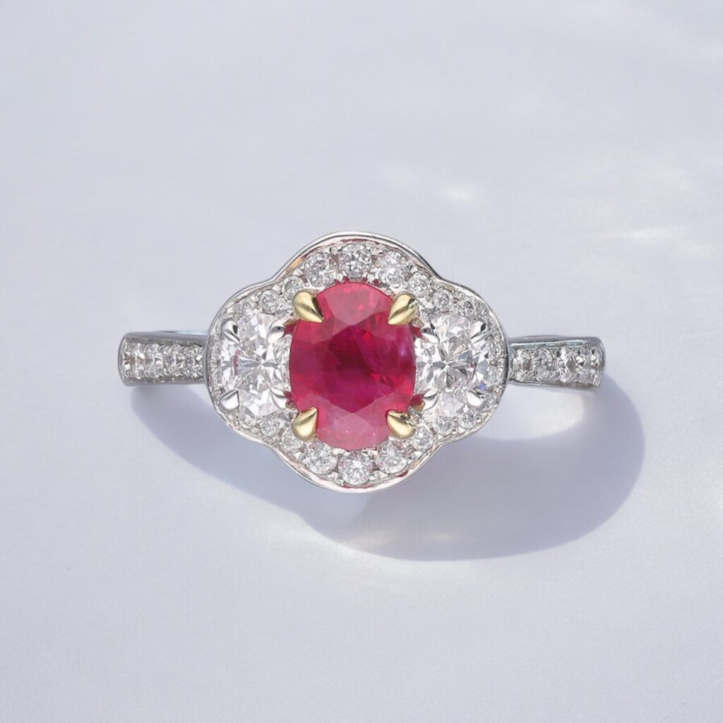 Three stone Ruby & Diamond Vintage style ring