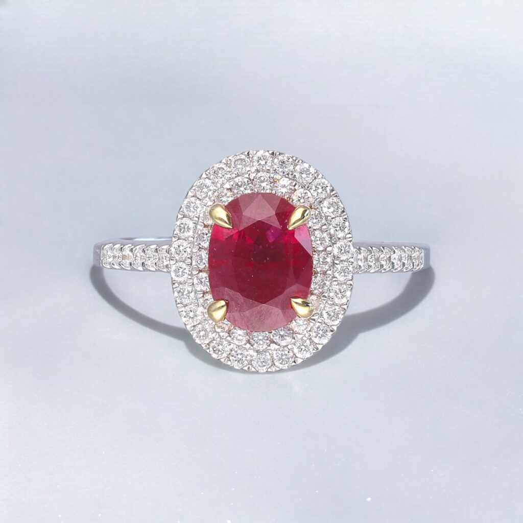 Ruby & Diamond Double Halo ring