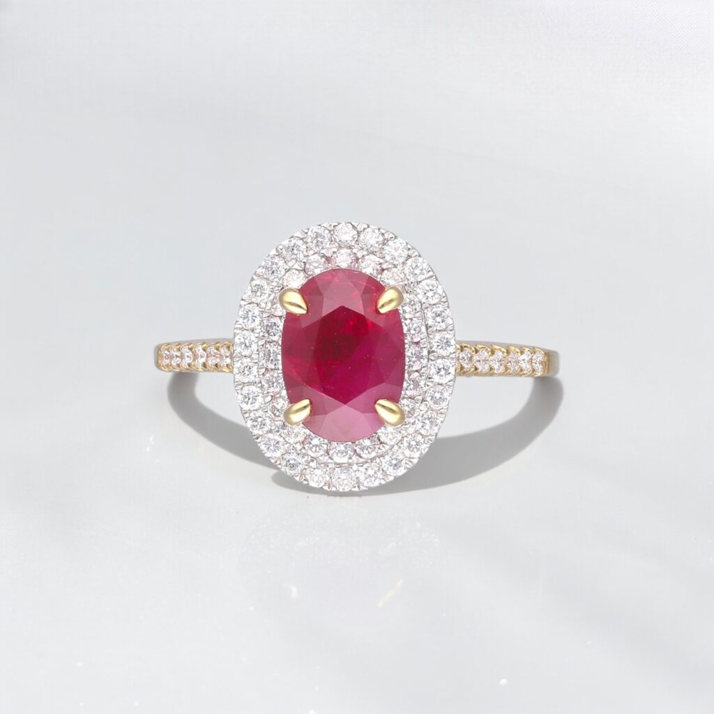 Ruby & Diamond Double Halo ring