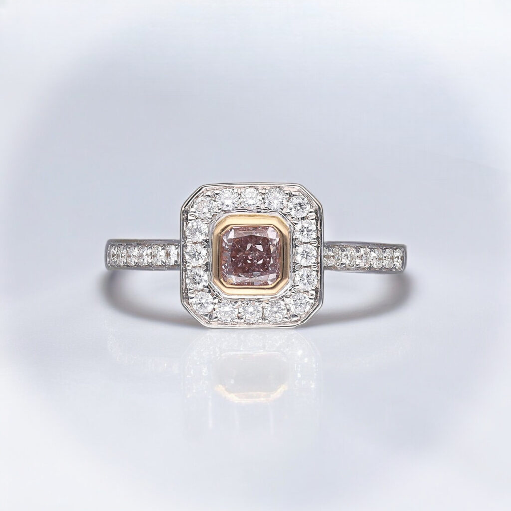 Pink Diamond Rub-over Halo ring