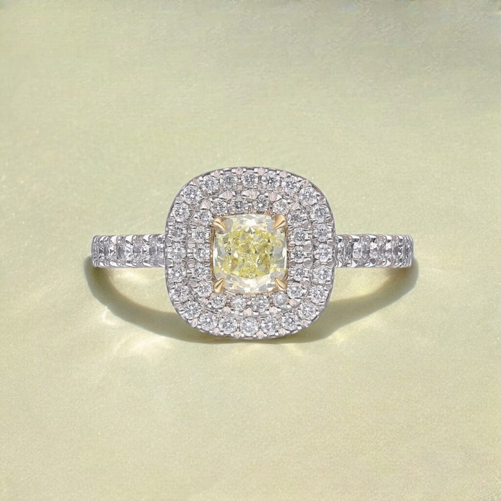 Natural Yellow Diamond Double Halo ring
