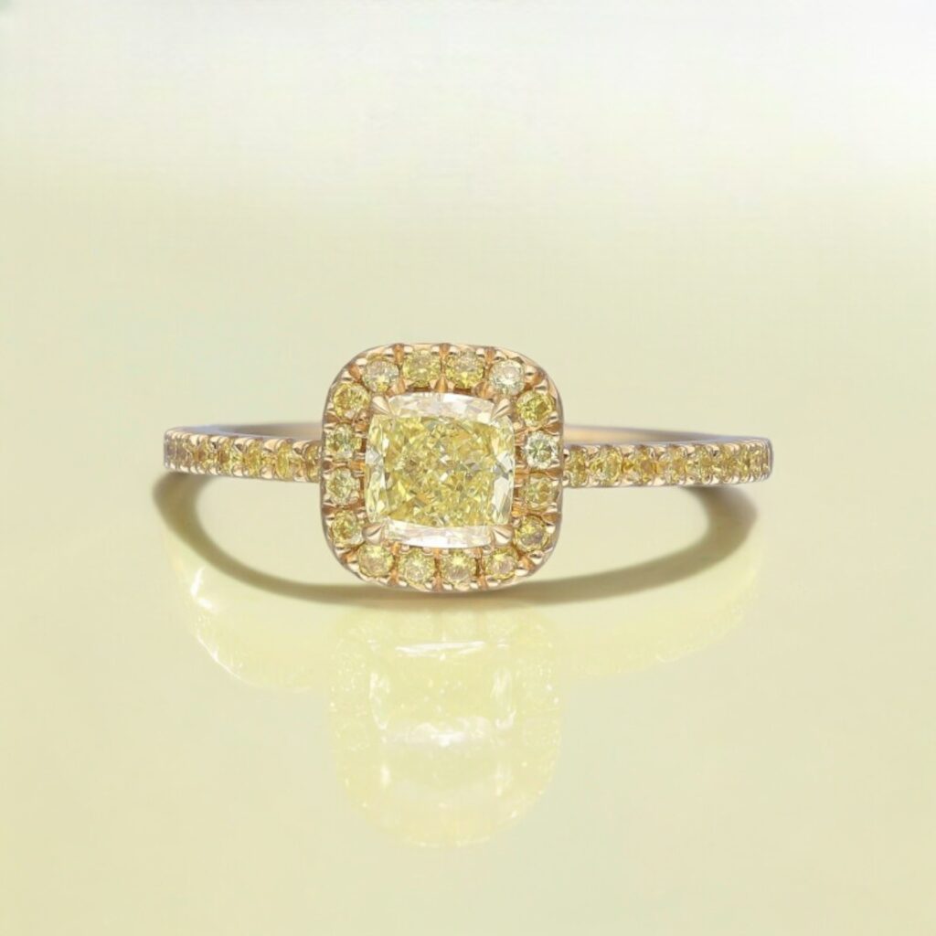 Natural Yellow Diamond Halo ring