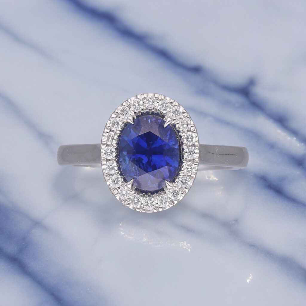 Sapphire & Diamond Halo ring