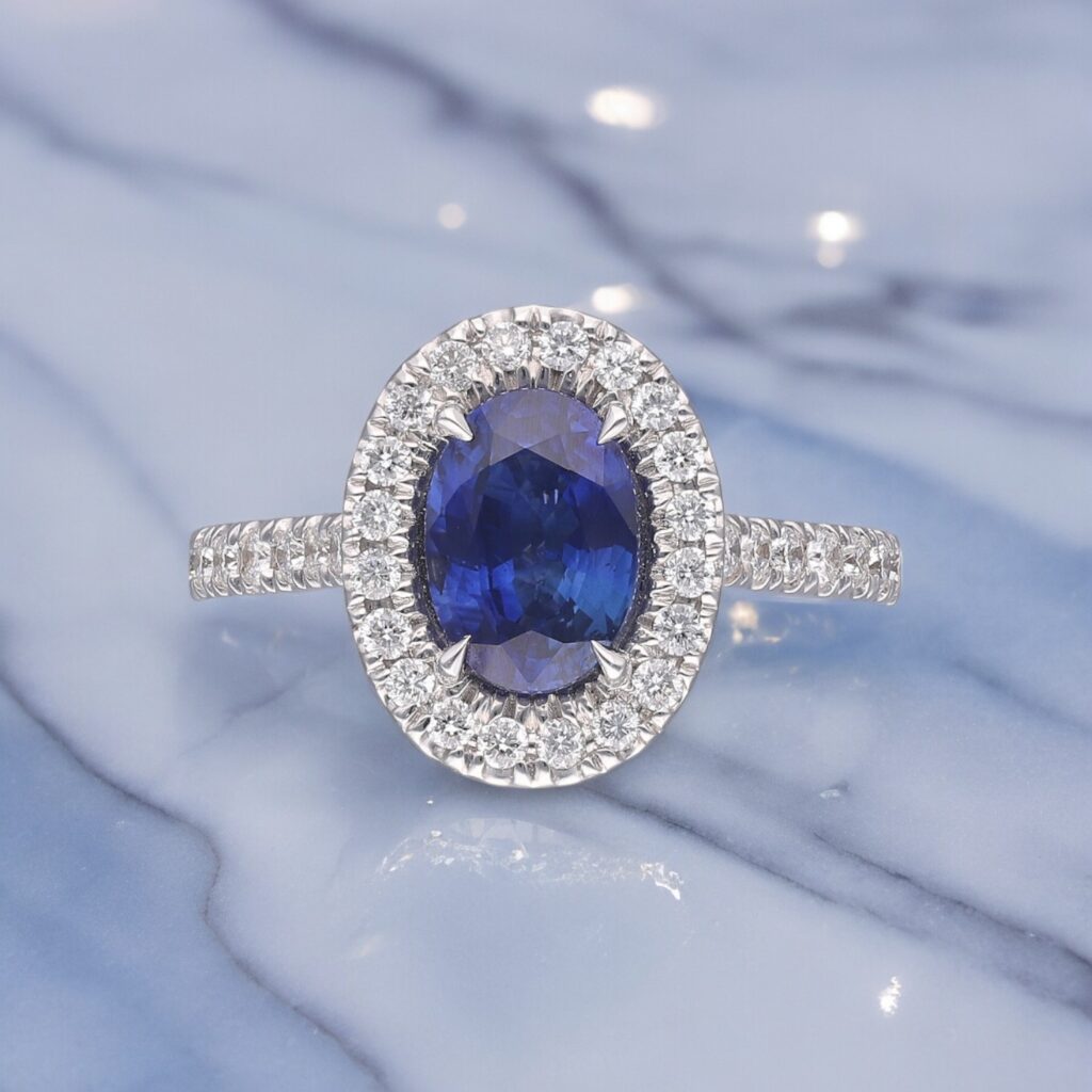 Sapphire & Diamond Halo ring