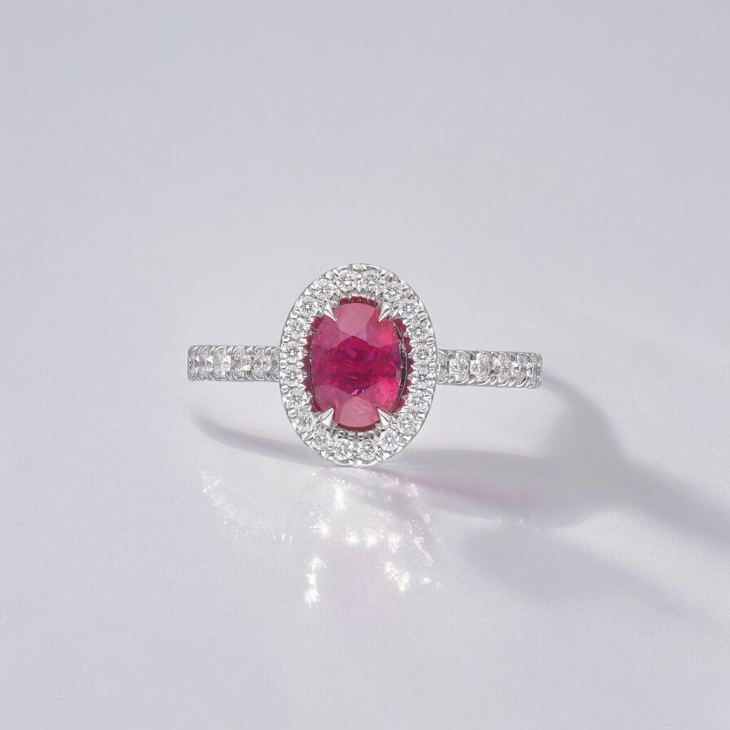 Ruby & Diamond Halo ring