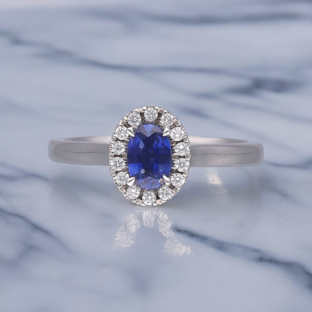 Sapphire & Diamond Halo ring