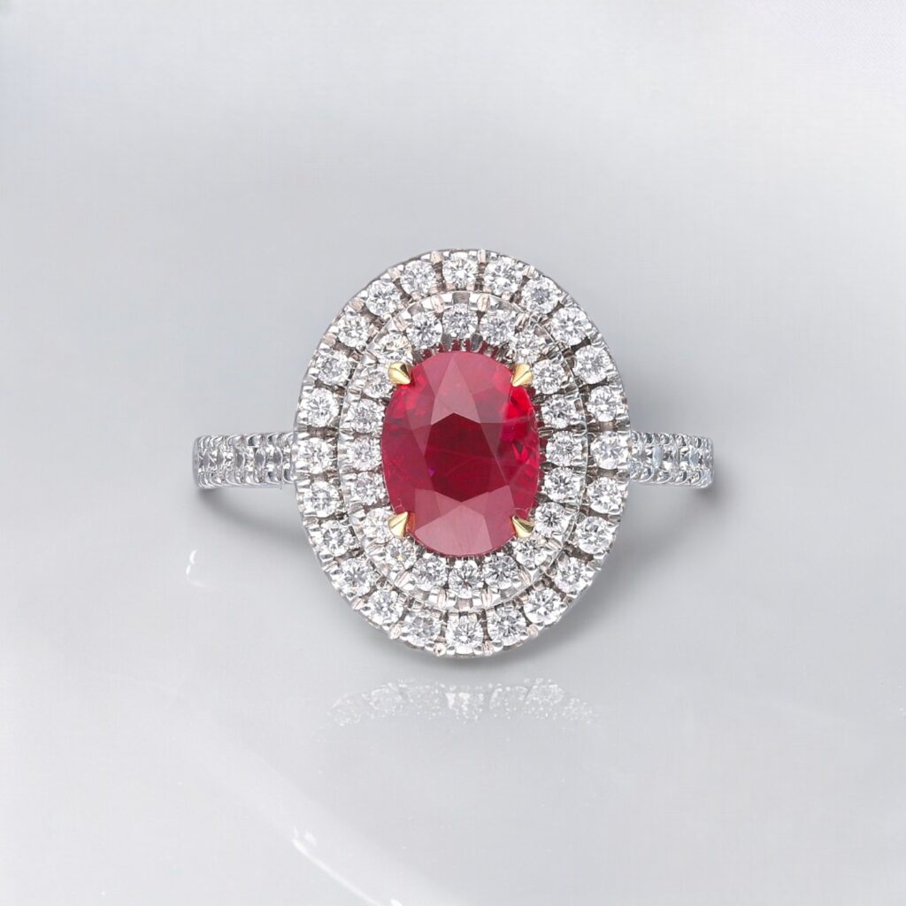 Ruby & Diamond Double Halo ring