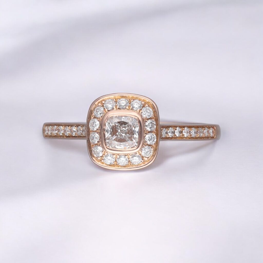Cushion Diamond Rub-over halo ring