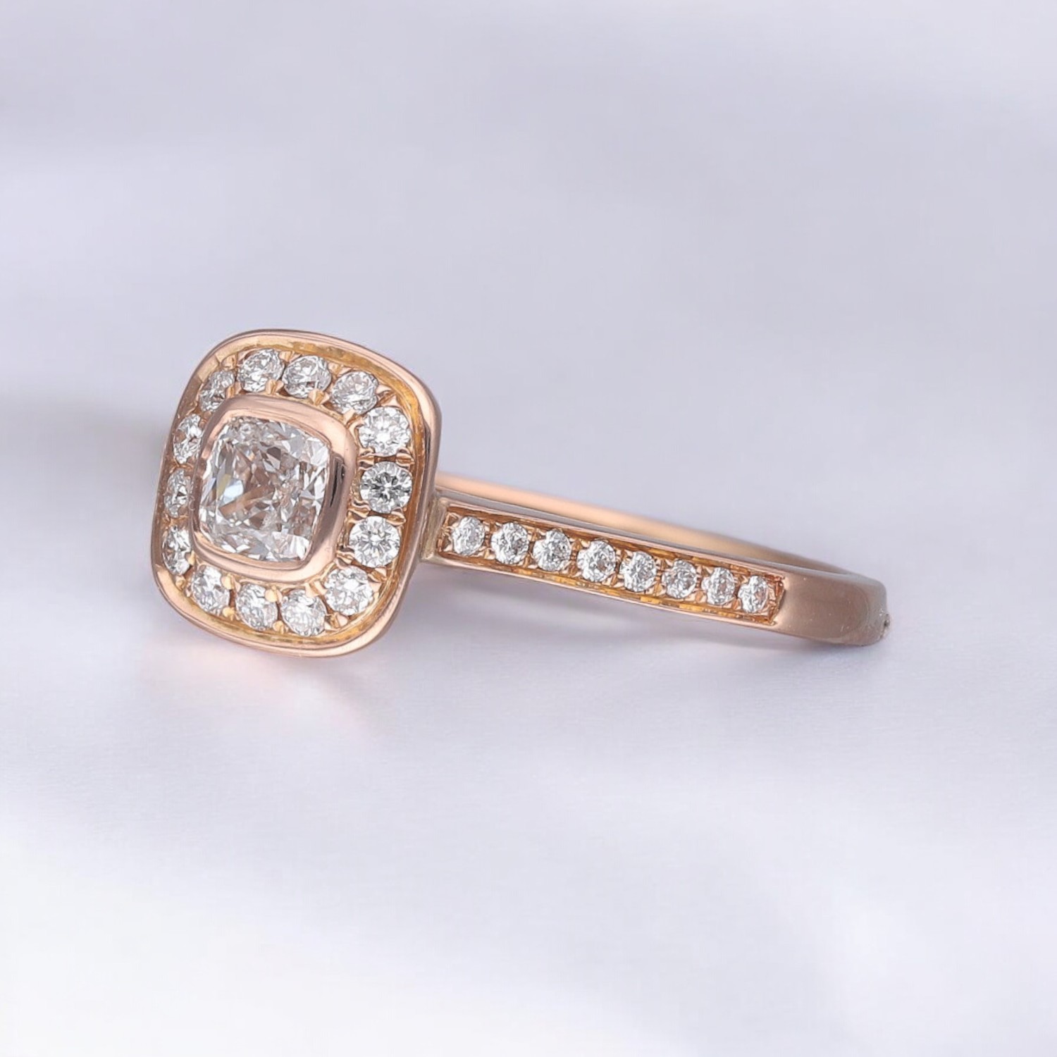 Cushion Diamond Rub-over halo ring 2 Cushion Diamond Rub-over halo ring - Image 2