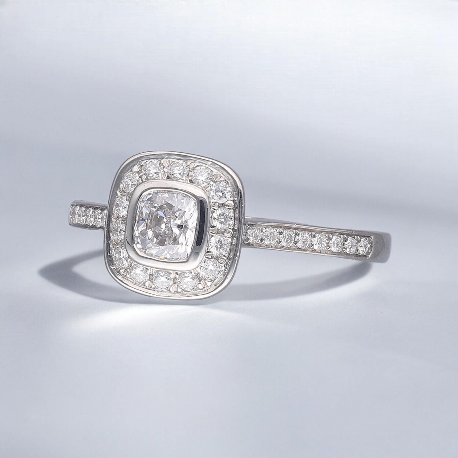 Cushion Diamond Rub-over halo ring 2 Cushion Diamond Rub-over halo ring - Image 2