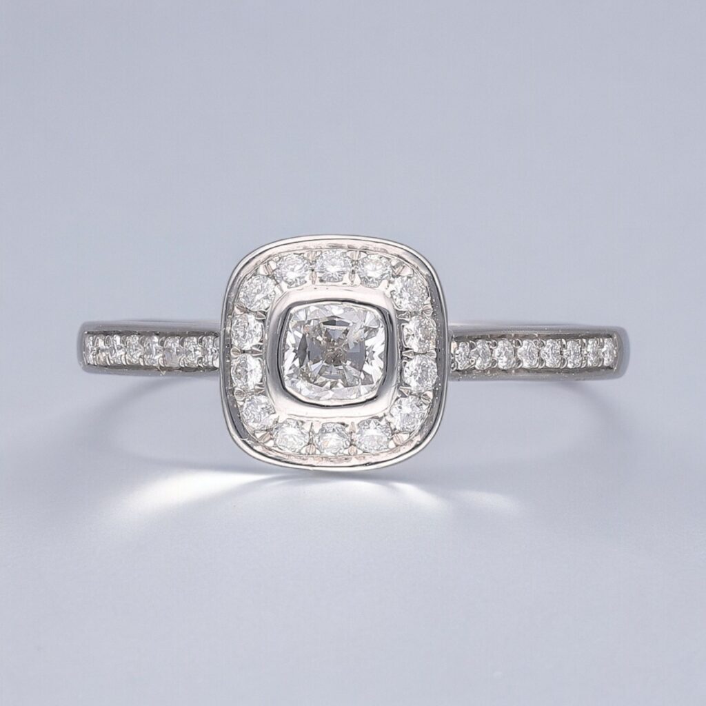 Cushion Diamond Rub-over halo ring