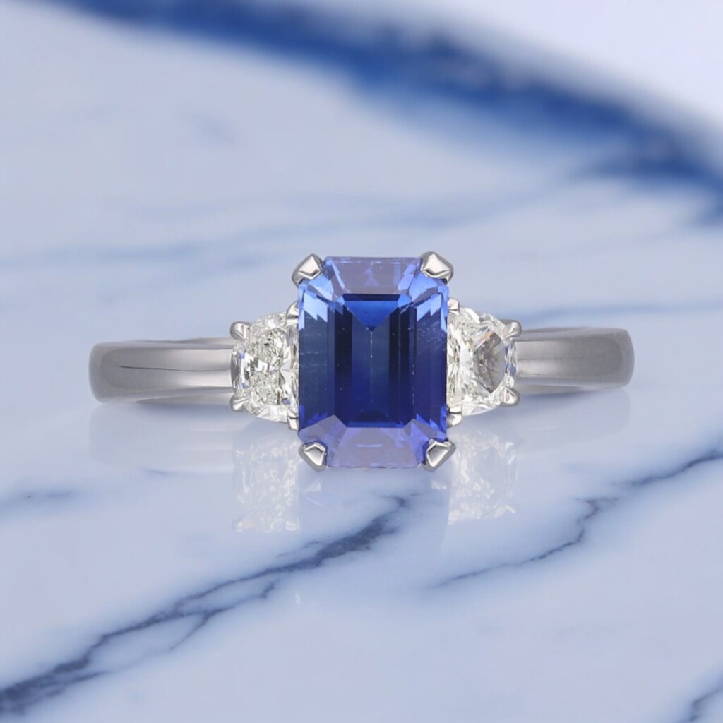 Three stone Sapphire & Diamond ring