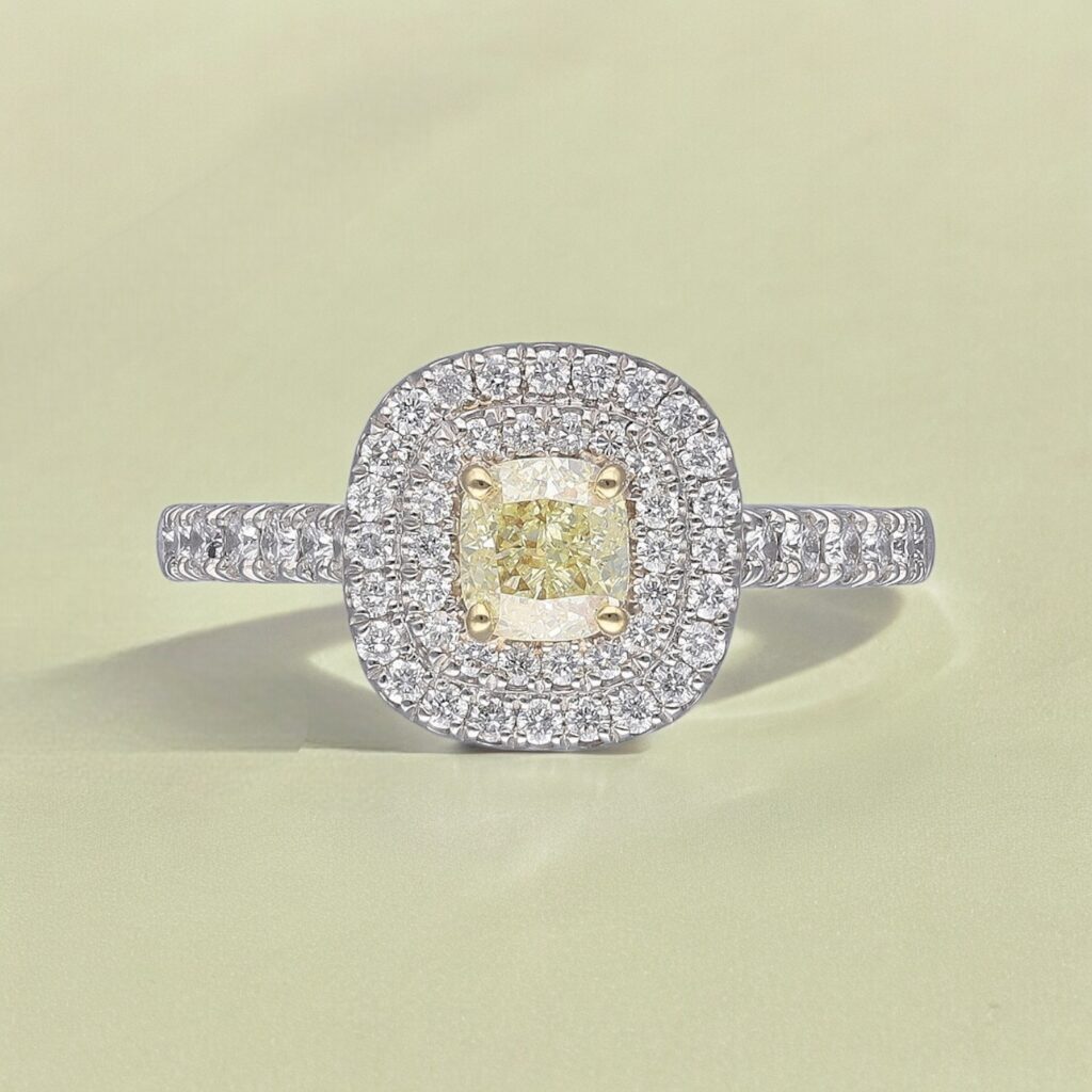 Natural Yellow Diamond Double Halo ring