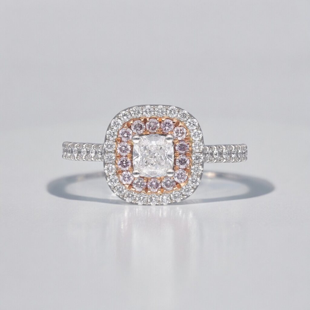 Cushion & Pink Diamond Double Halo ring