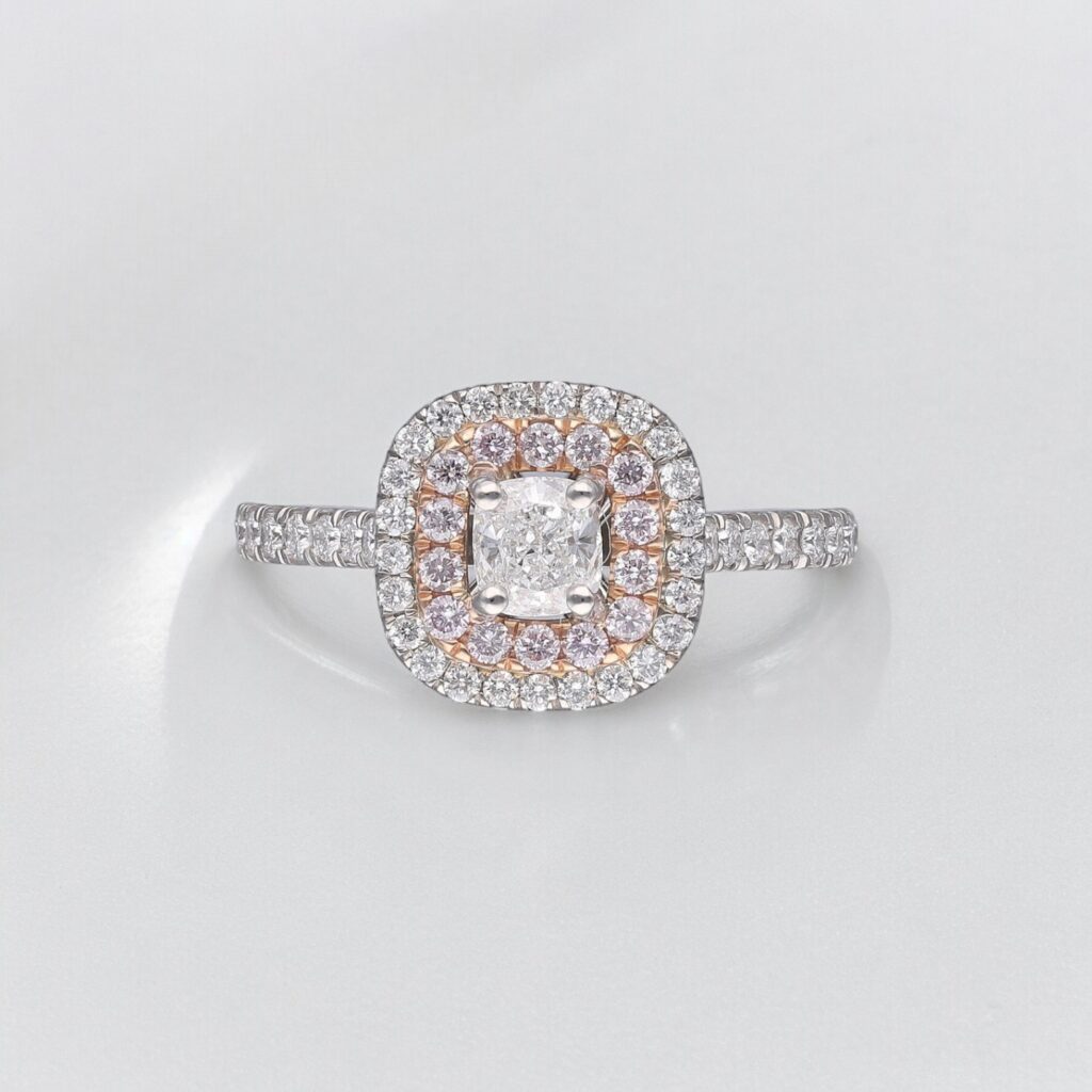 Cushion & Pink Diamond Double Halo ring