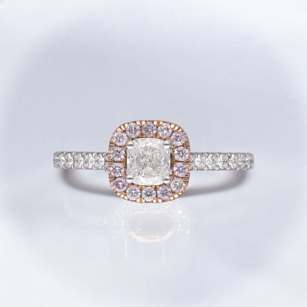 Cushion & Pink Diamond Halo ring