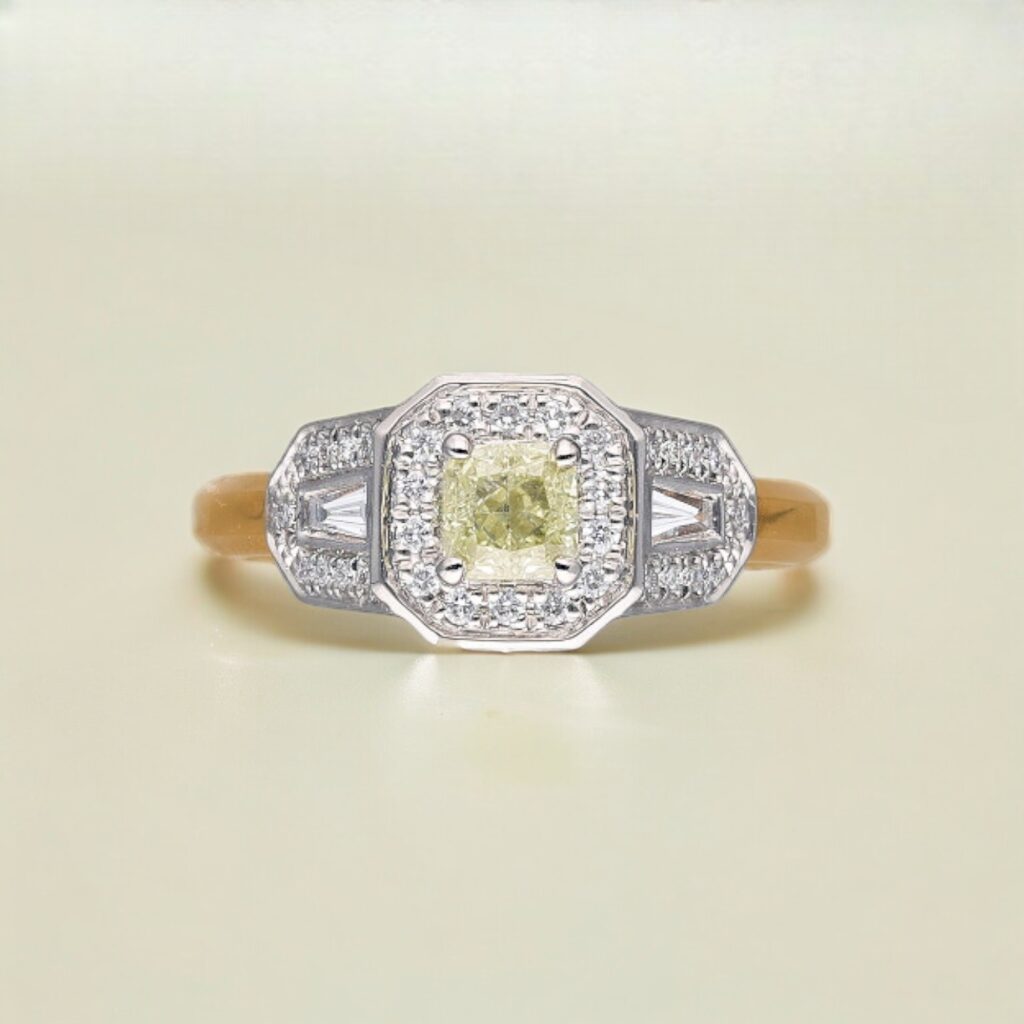 Natural Yellow Diamond Art Deco style ring