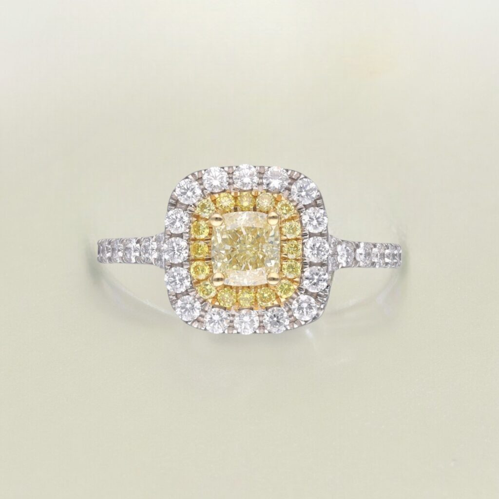 Natural Yellow Diamond Double Halo ring