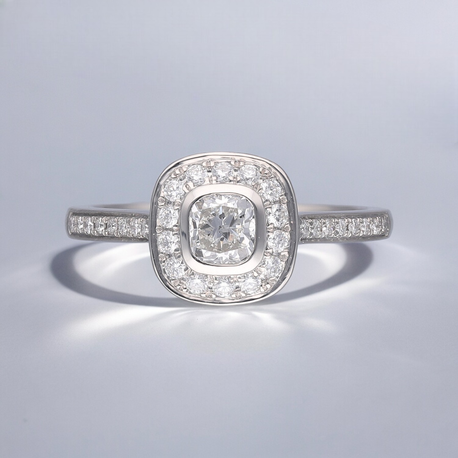 Cushion Diamond Rub-over halo ring 1 Cushion Diamond Rub-over halo ring