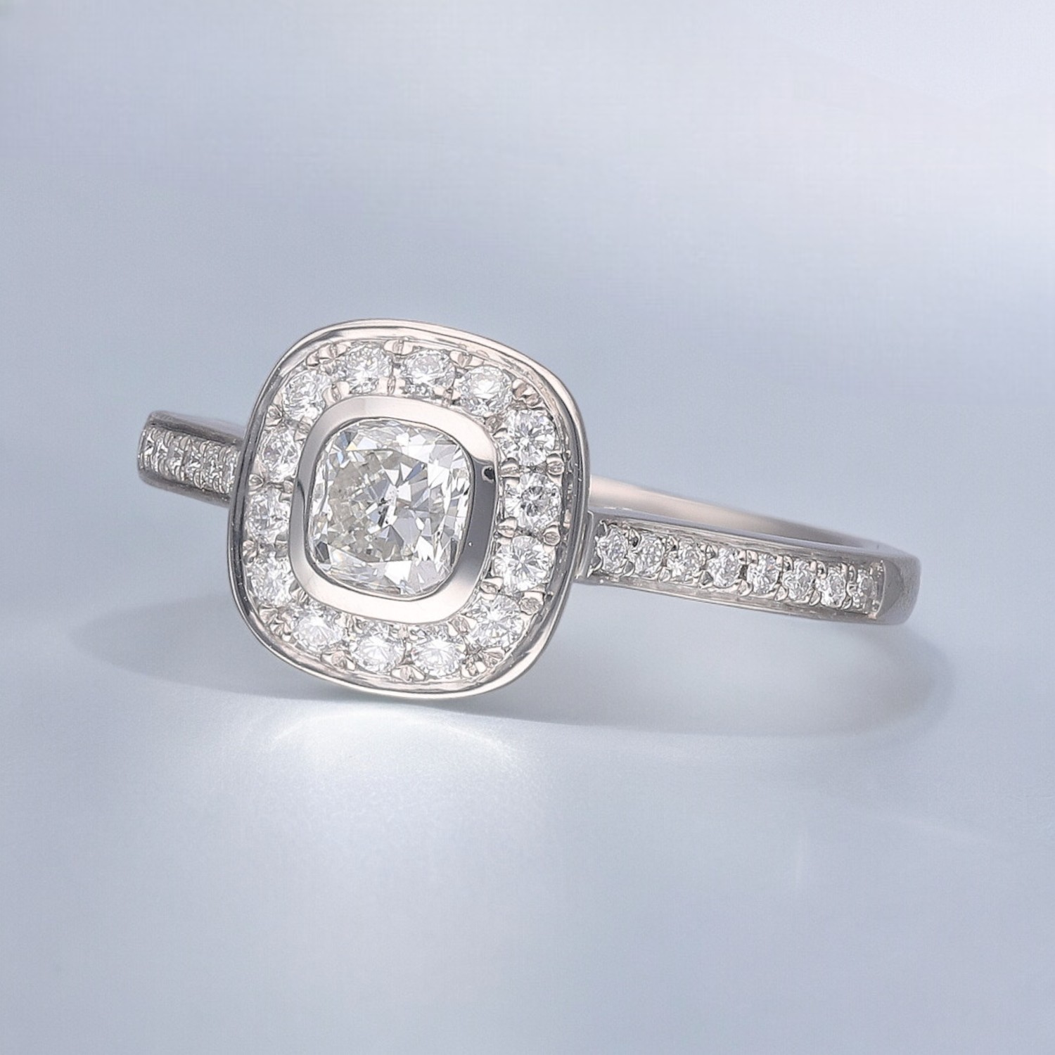 Cushion Diamond Rub-over halo ring 2 Cushion Diamond Rub-over halo ring - Image 2