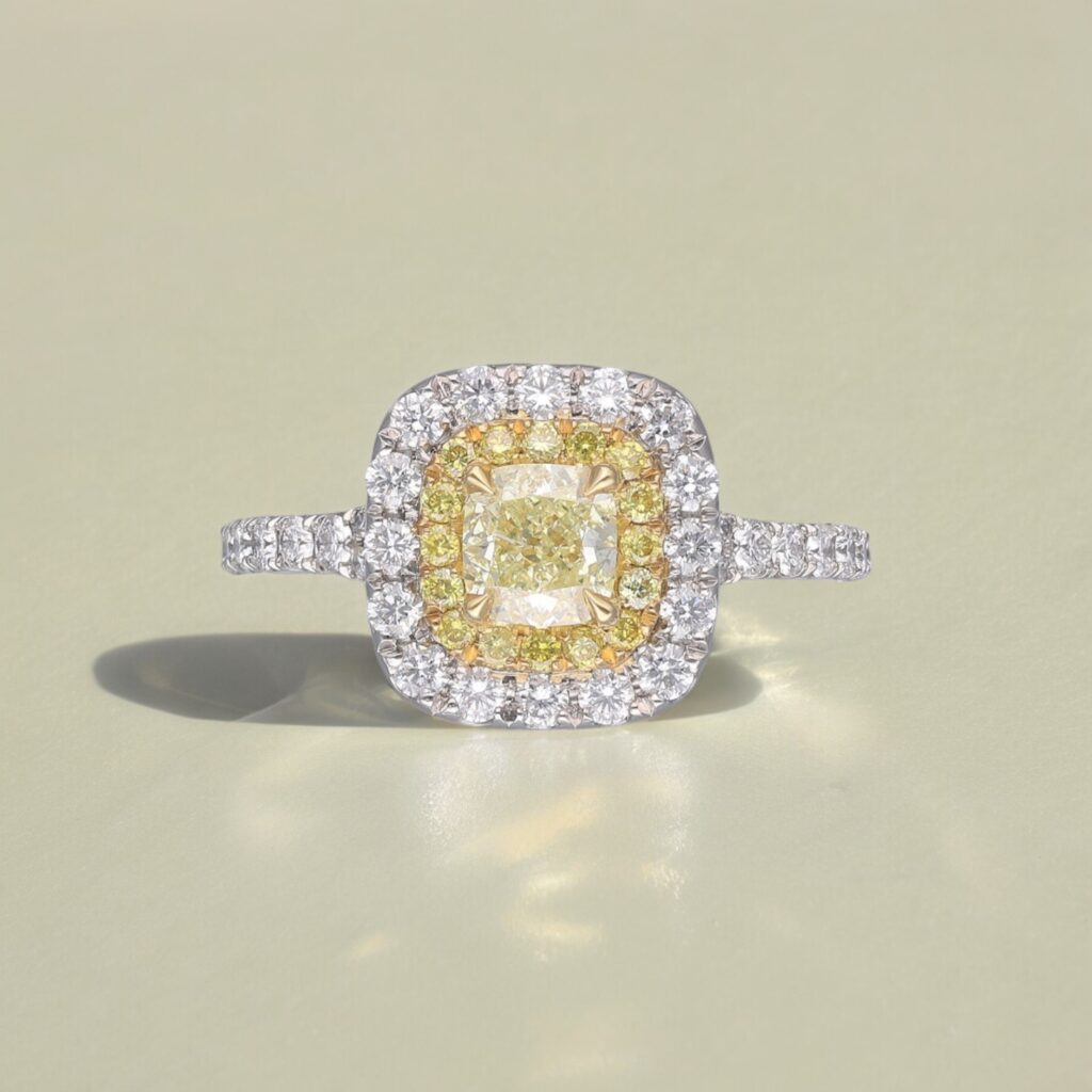 Natural Yellow Diamond Double Halo ring