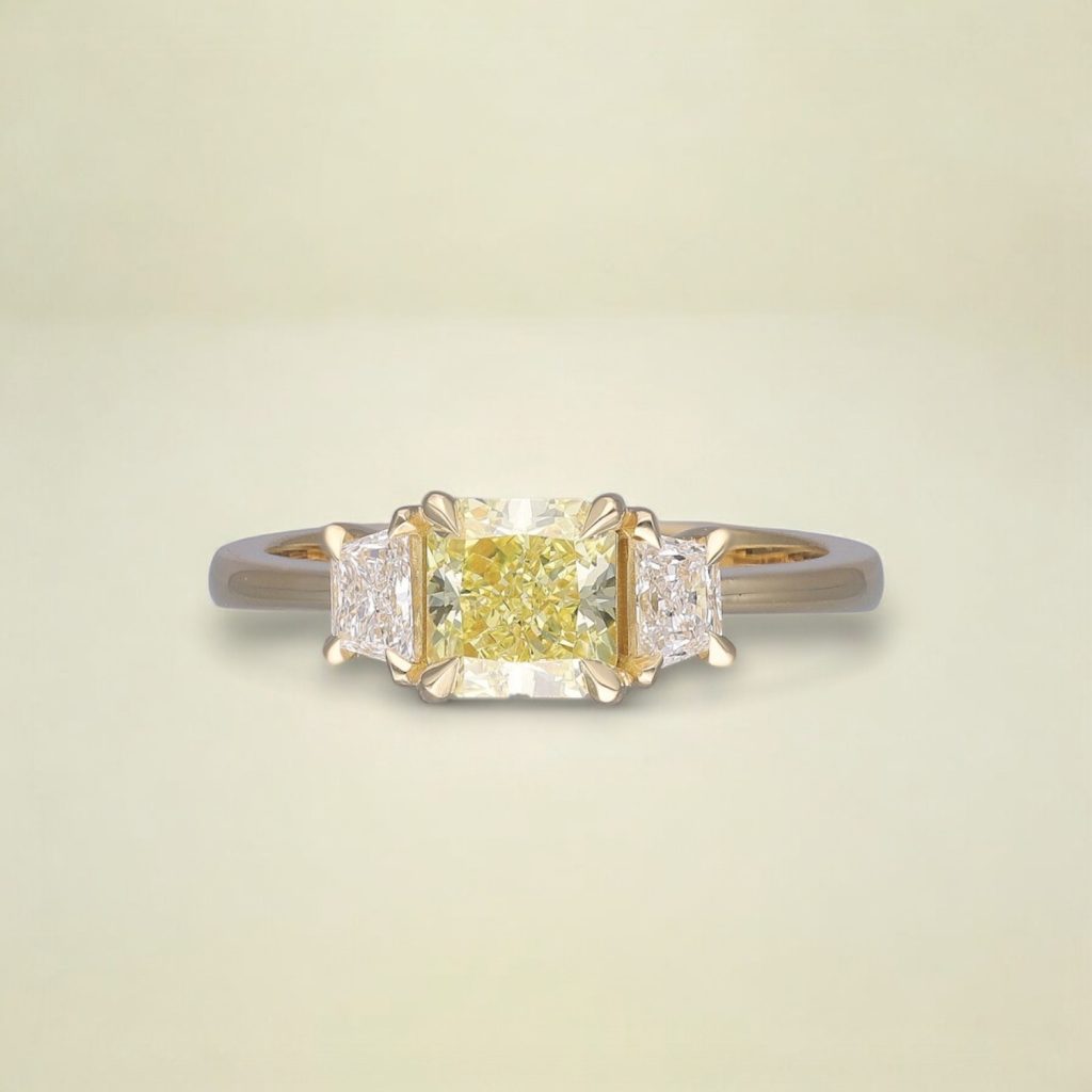 Natural Fancy Yellow & Diamond Three stone ring